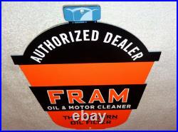Vintage Fram Oil Filter+ Motor Cleaner Authorized Dealer 12 Metal Gasoline Sign