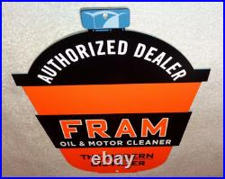 Vintage Fram Oil Filter+ Motor Cleaner Authorized Dealer 12 Metal Gasoline Sign