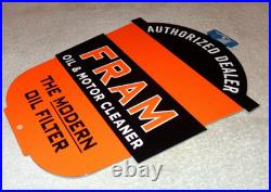 Vintage Fram Oil Filter+ Motor Cleaner Authorized Dealer 12 Metal Gasoline Sign