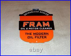 Vintage Fram Oil Filter+ Motor Cleaner Authorized Dealer 12 Metal Gasoline Sign