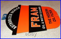 Vintage Fram Oil Filter+ Motor Cleaner Authorized Dealer 12 Metal Gasoline Sign