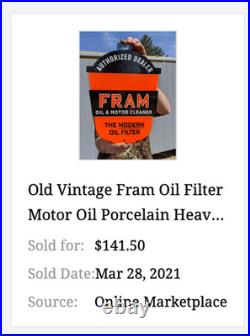 Vintage Fram Oil Filter+ Motor Cleaner Authorized Dealer 12 Metal Gasoline Sign