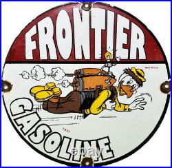 Vintage Frontier Gasoline Porcelain Sign Gas Station Motor Oil Bucking Bronco