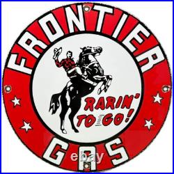 Vintage Frontier Gasoline Porcelain Sign Gas Station Motor Oil Bucking Bronco Vintage Frontier Gasoline Porcelain Sign Gas Station Motor Oil Bucking Bronco