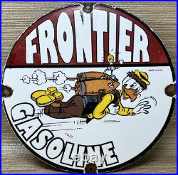 Vintage Frontier Gasoline Porcelain Sign Gas Station Motor Oil Bucking Bronco