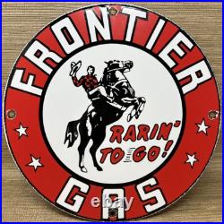 Vintage Frontier Gasoline Porcelain Sign Gas Station Motor Oil Bucking Bronco Vintage Frontier Gasoline Porcelain Sign Gas Station Motor Oil Bucking Bronco