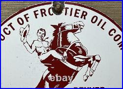 Vintage Frontier Gasoline Porcelain Sign Gas Station Motor Oil Bucking Bronco