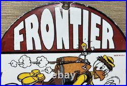 Vintage Frontier Gasoline Porcelain Sign Gas Station Motor Oil Bucking Bronco