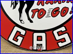 Vintage Frontier Gasoline Porcelain Sign Gas Station Motor Oil Bucking Bronco Vintage Frontier Gasoline Porcelain Sign Gas Station Motor Oil Bucking Bronco