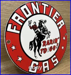 Vintage Frontier Gasoline Porcelain Sign Gas Station Motor Oil Bucking Bronco Vintage Frontier Gasoline Porcelain Sign Gas Station Motor Oil Bucking Bronco