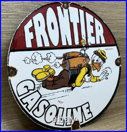 Vintage Frontier Gasoline Porcelain Sign Gas Station Motor Oil Bucking Bronco