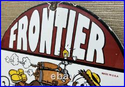 Vintage Frontier Gasoline Porcelain Sign Gas Station Motor Oil Bucking Bronco