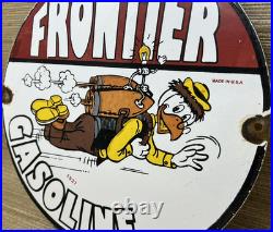 Vintage Frontier Gasoline Porcelain Sign Gas Station Motor Oil Bucking Bronco