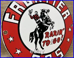 Vintage Frontier Gasoline Porcelain Sign Gas Station Motor Oil Bucking Bronco Vintage Frontier Gasoline Porcelain Sign Gas Station Motor Oil Bucking Bronco