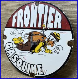 Vintage Frontier Gasoline Porcelain Sign Gas Station Motor Oil Bucking Bronco