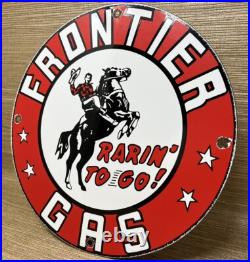 Vintage Frontier Gasoline Porcelain Sign Gas Station Motor Oil Bucking Bronco Vintage Frontier Gasoline Porcelain Sign Gas Station Motor Oil Bucking Bronco
