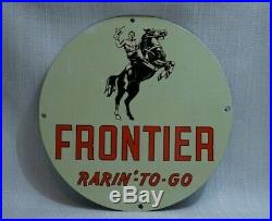 Vintage Frontier Porcelain Sign Gas Motor Oil Service Station Gasoline Pump Rare