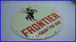 Vintage Frontier Porcelain Sign Gas Motor Oil Service Station Gasoline Pump Rare