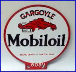Vintage Gargoyle Mobiloil Porcelain Sign Motor Oil Gas Station Pump Topper