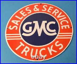 Vintage General Motors Sign GMC Automobiles Trucks Porcelain Gas Oil Pump Sign