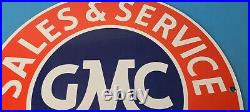 Vintage General Motors Sign GMC Automobiles Trucks Porcelain Gas Oil Pump Sign