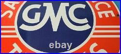 Vintage General Motors Sign GMC Automobiles Trucks Porcelain Gas Oil Pump Sign