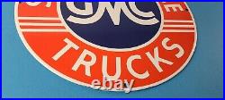 Vintage General Motors Sign GMC Automobiles Trucks Porcelain Gas Oil Pump Sign