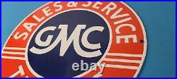 Vintage General Motors Sign GMC Automobiles Trucks Porcelain Gas Oil Pump Sign