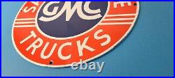 Vintage General Motors Sign GMC Automobiles Trucks Porcelain Gas Oil Pump Sign