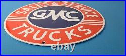 Vintage General Motors Sign GMC Automobiles Trucks Porcelain Gas Oil Pump Sign