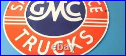 Vintage General Motors Sign GMC Automobiles Trucks Porcelain Gas Oil Pump Sign