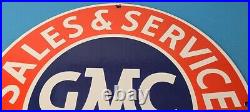 Vintage General Motors Sign GMC Automobiles Trucks Porcelain Gas Oil Pump Sign