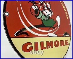 Vintage Gilmore Gasoline Porcelain Sign Gas Station Motor Oil Pump Plate Kick