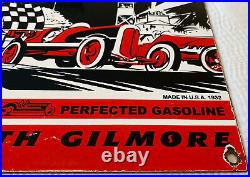 Vintage Gilmore Gasoline Porcelain Sign, Gas Station, Pump Plate, Lion Motor Oil
