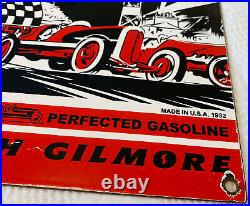 Vintage Gilmore Gasoline Porcelain Sign, Gas Station, Pump Plate, Lion Motor Oil