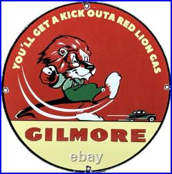 Vintage Gilmore Gasoline Porcelain Sign Gas Station Pump Plate Motor Oil Can