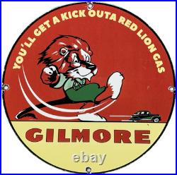 Vintage Gilmore Gasoline Porcelain Sign Gas Station Pump Plate Motor Oil Can Vintage Gilmore Gasoline Porcelain Sign Gas Station Pump Plate Motor Oil Can
