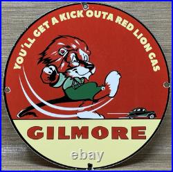 Vintage Gilmore Gasoline Porcelain Sign Gas Station Pump Plate Motor Oil Can