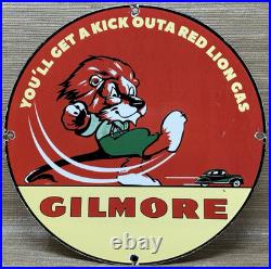 Vintage Gilmore Gasoline Porcelain Sign Gas Station Pump Plate Motor Oil Can Vintage Gilmore Gasoline Porcelain Sign Gas Station Pump Plate Motor Oil Can
