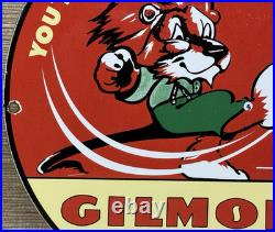 Vintage Gilmore Gasoline Porcelain Sign Gas Station Pump Plate Motor Oil Can