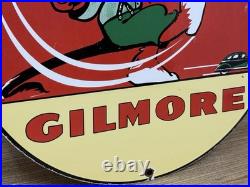 Vintage Gilmore Gasoline Porcelain Sign Gas Station Pump Plate Motor Oil Can Vintage Gilmore Gasoline Porcelain Sign Gas Station Pump Plate Motor Oil Can