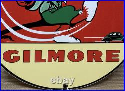 Vintage Gilmore Gasoline Porcelain Sign Gas Station Pump Plate Motor Oil Can