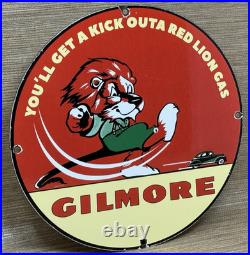 Vintage Gilmore Gasoline Porcelain Sign Gas Station Pump Plate Motor Oil Can