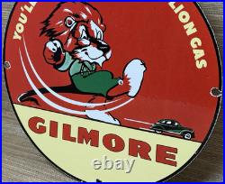 Vintage Gilmore Gasoline Porcelain Sign Gas Station Pump Plate Motor Oil Can