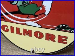 Vintage Gilmore Gasoline Porcelain Sign Gas Station Pump Plate Motor Oil Can