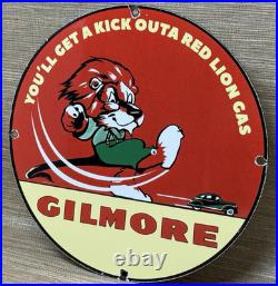 Vintage Gilmore Gasoline Porcelain Sign Gas Station Pump Plate Motor Oil Can