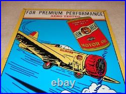 Vintage Gilmore Lion Head Motor Oil + Airplane 18 Porcelain Metal Gasoline Sign