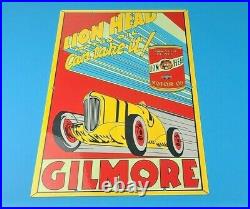 Vintage Gilmore Lion Head Motor Oil Airplane Porcelain Metal 18 Gasoline Sign