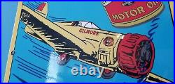 Vintage Gilmore Lion Head Motor Oil Airplane Porcelain Metal Gasoline Sign