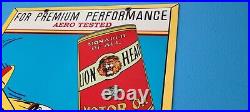 Vintage Gilmore Lion Head Motor Oil Porcelain Metal 18 Airplane Gasoline Sign